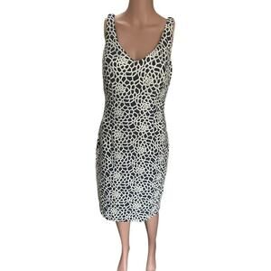 Ralph Lauren Navy & Ivory Crochet Lace Sheath Dress Sz-4 –Sleeveless Knee-Length